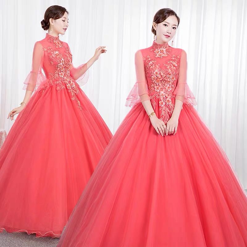 Gold Red Muslimah Ball Gown Tutup Aurat MAXI Dress Dinner Waistband ...