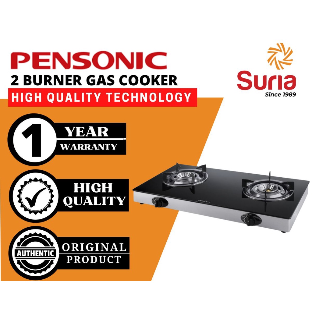 (Free Bubble Wrapping) Pensonic 2 Burners Slim Glass Top Gas Stove PGC