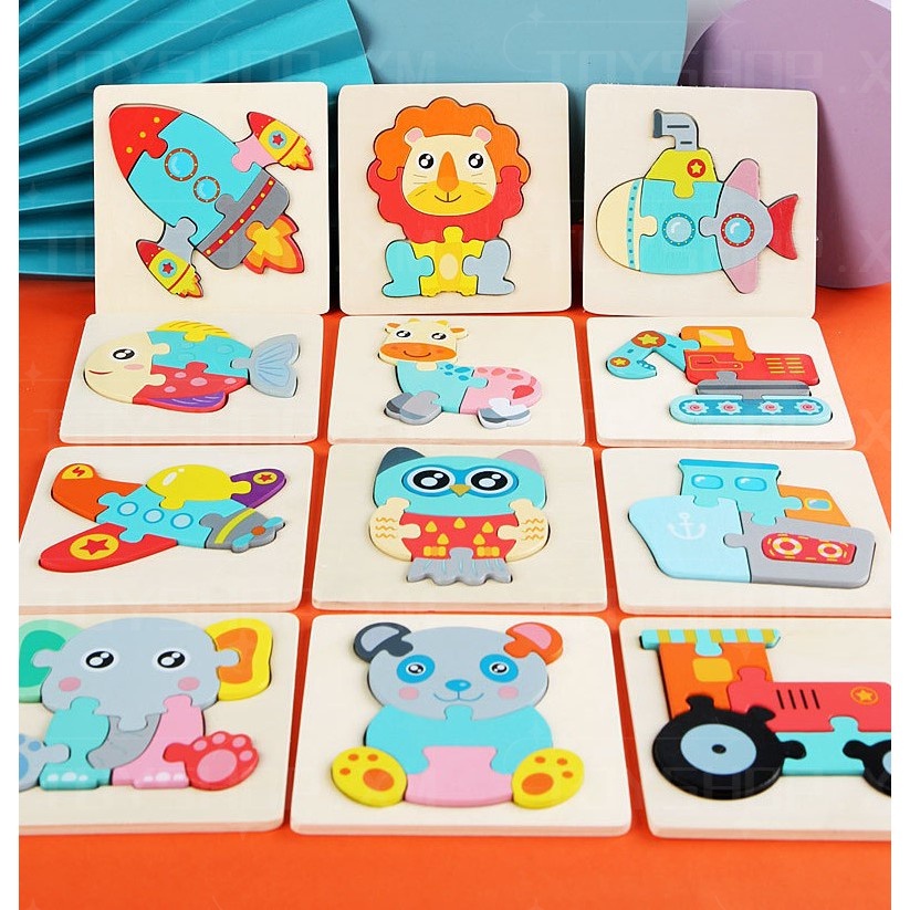 🎪Ready Stock🎪 Wooden Jigsaw 3D Puzzle Board Animal Vehicle Puzzles for ...