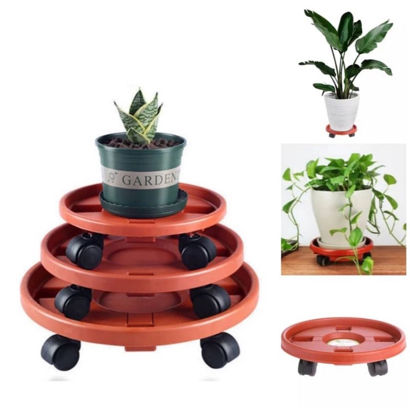 Plastic Plant Flower Pot Bottom Stand Trolley Portable Planter Tray ...