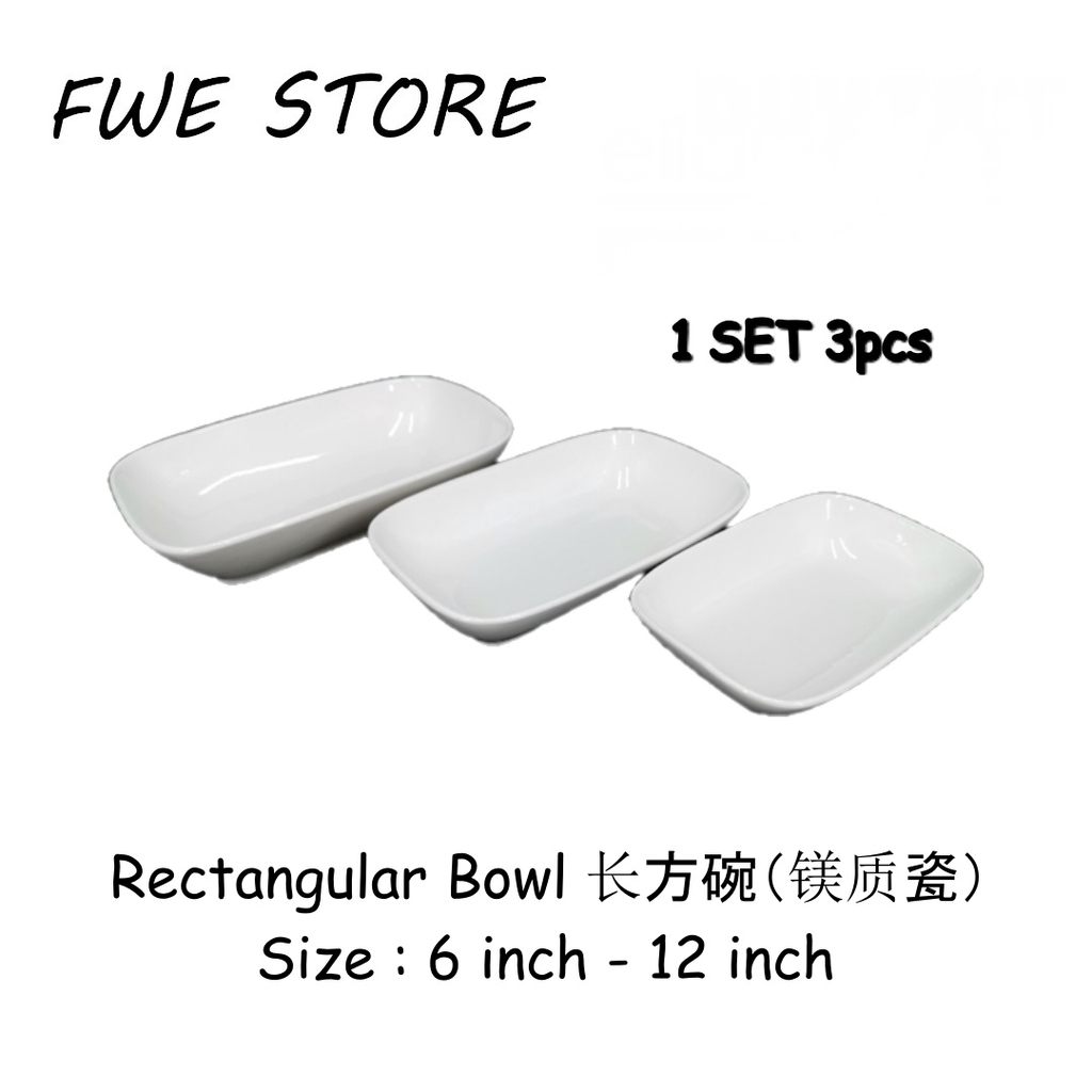 FWE STORE Rectangular Bowl / 长方碗 (镁质瓷) Set of 3pcs ( 6 / 7 / 8 / 10 /  12 )