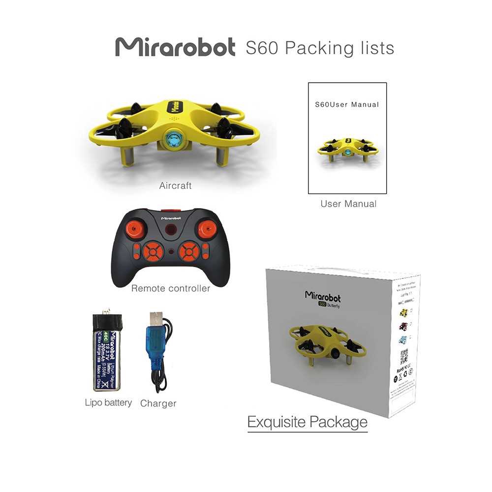 Mirarobot 2.4G 4CH S60 LED Tiny Micro RC Drone Quadcopter RTF with 3D Flip LED Light Yellow Shopee Malaysia