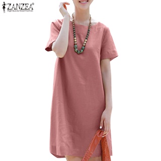 Casual round collar plain loose best sale shift dress