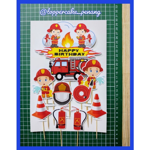 Bomba Fire Fighter Happy Birthday Decoration Set Cake Topper for ...