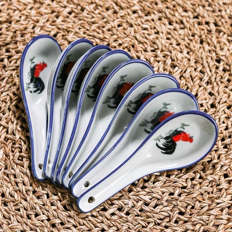 2pcs Ceramic Spoon Rice Spoon Soup Spoon Vintage Rooster Spoon 鸡公汤匙 ...