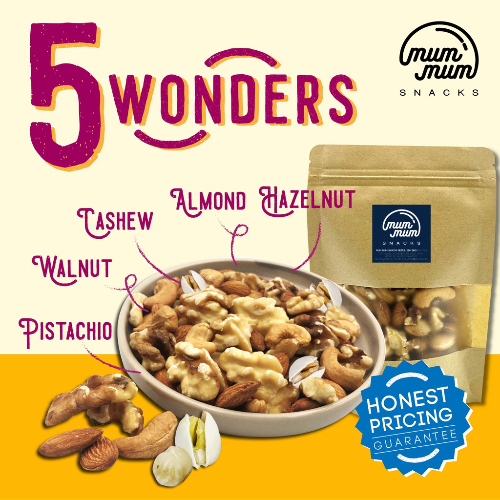 Mum Mum 5 Wonders Premium Roasted Mixed Nuts [500g & 1kg] | Shopee Malaysia