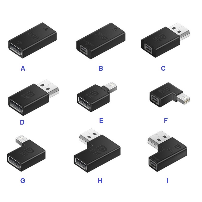Various Types of Mini DisplayPort Male to Female DP Connector Adapter