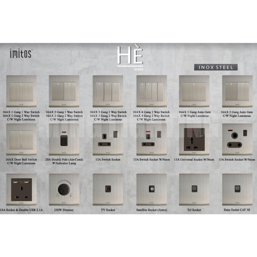 (Sirim) Imitos HE Series Modern Suis Inox Steel Wall Switch Door Bell ...