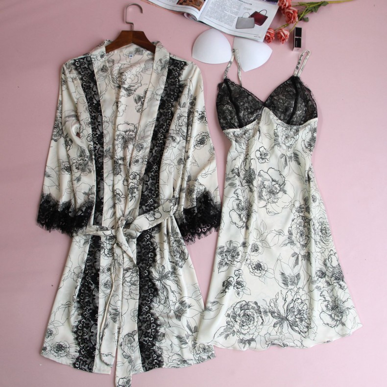 Sexy Women Silk Rayon Kimono Robe Set & Suit Bathrobe Women Silk ...