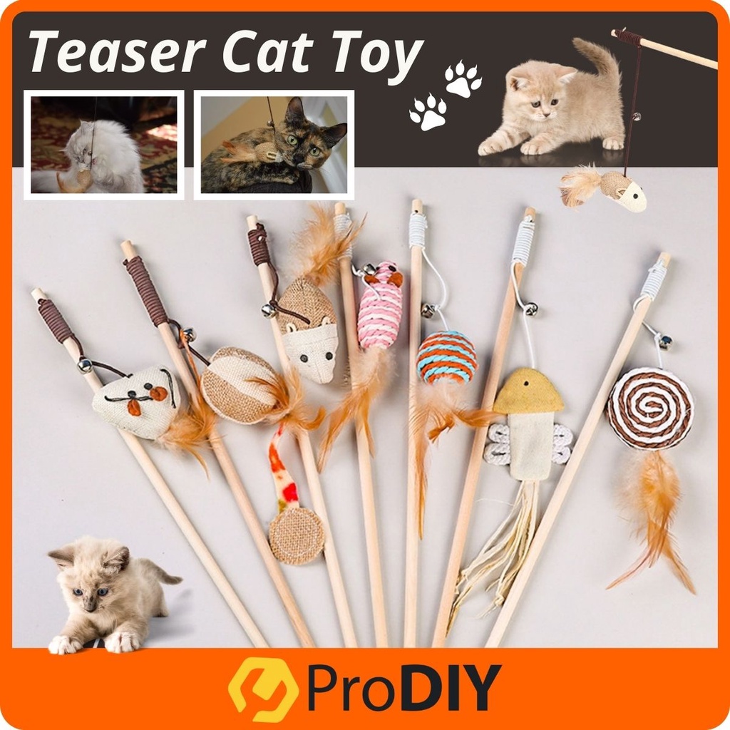 Teaser Cat Toy Pet Kitten Kitty Play Toys Cute Mouse Wooden Wand ...