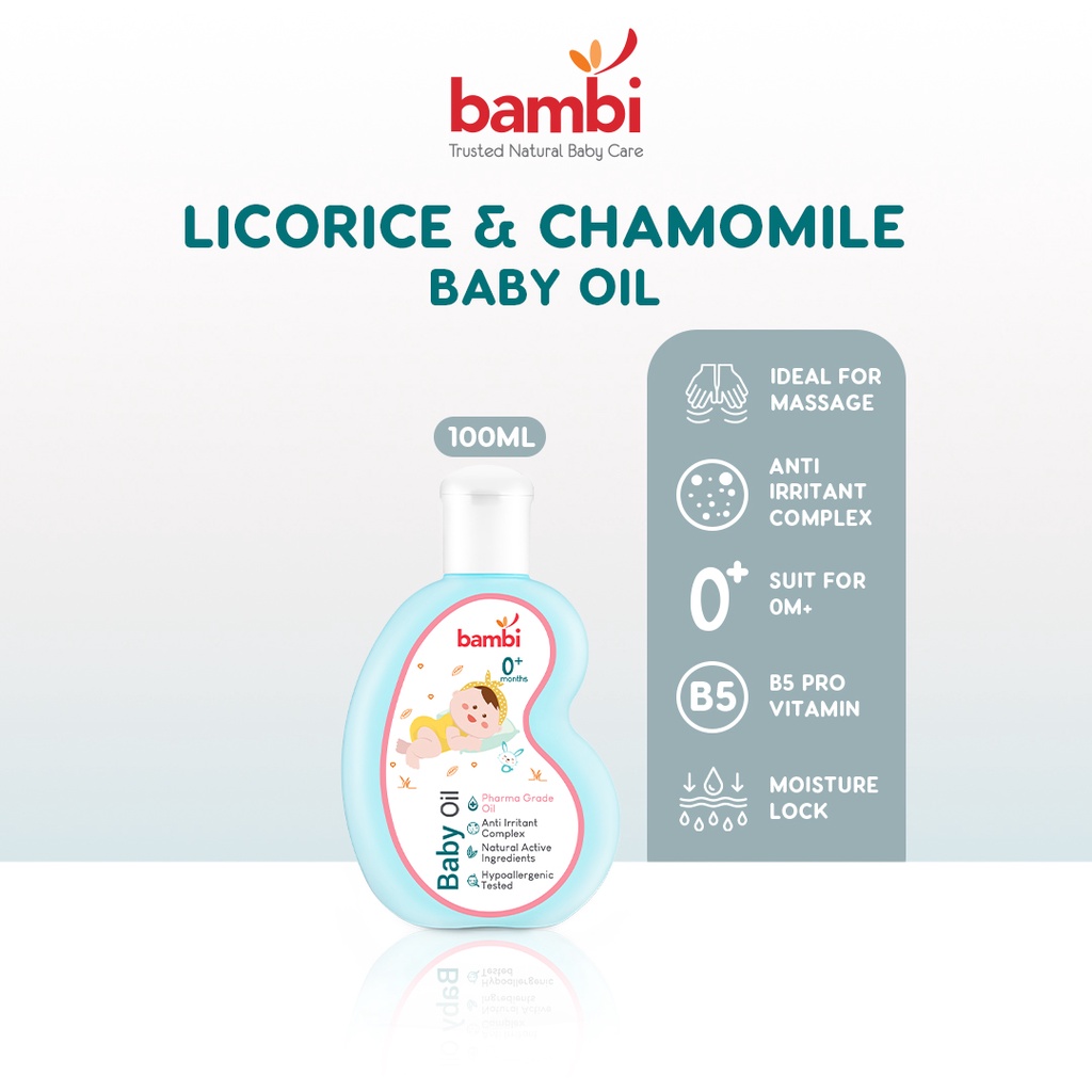 BAMBI Baby Oil With Licorice, Chamomile & Pro Vitamin B5 | Minyak Bayi ...