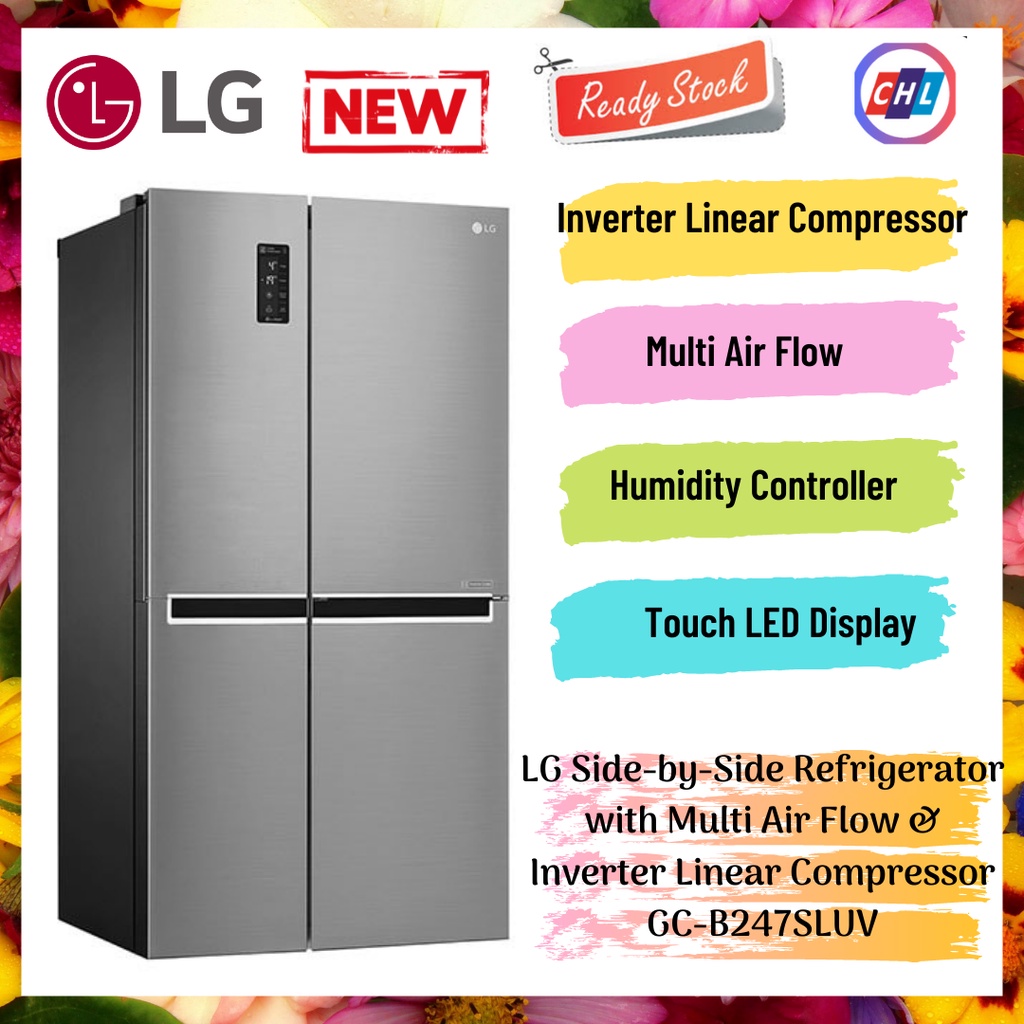 LG SidebySide Refrigerator with Multi Air Flow & Inverter Linear Compressor GCB247SLUV