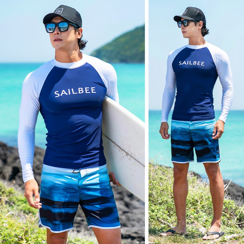 SAILBEE Men's UV Protect Surfing Rash Guard Long Sleeve Swimsuit