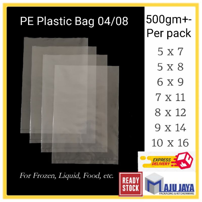 PE「04 / 08 」500gm± Clear Plastic Bag /PE Frozen Bag / Plastic Lembut ...