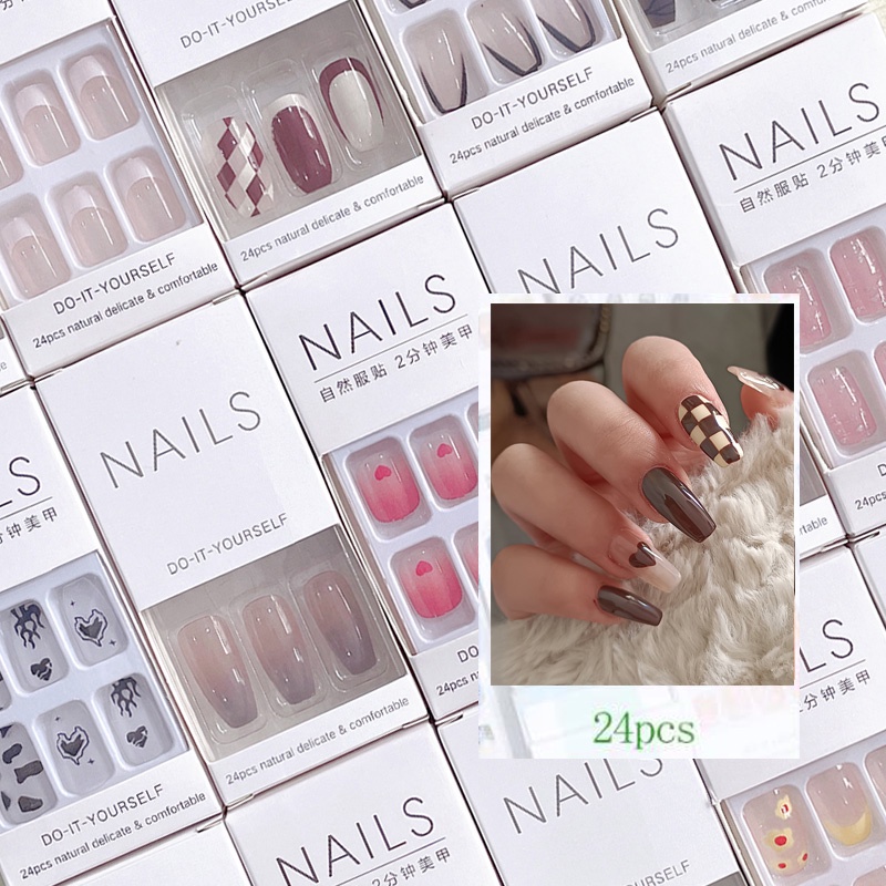 【24pcs/BOX】 DIY Fake Nails French Finger Nail Art False Nail | Shopee ...