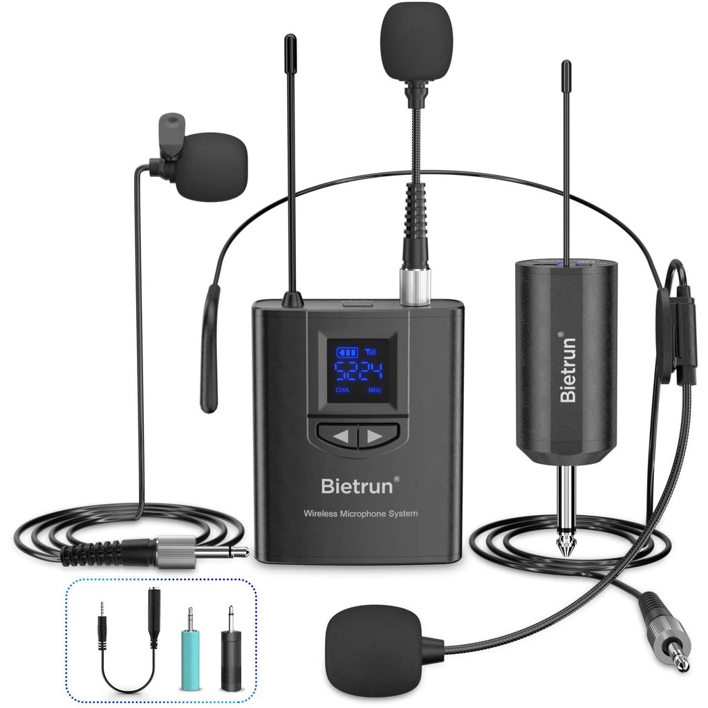 Bietrun Wireless Lavalier/Lapel Mic/Stand Microphone System (UHF