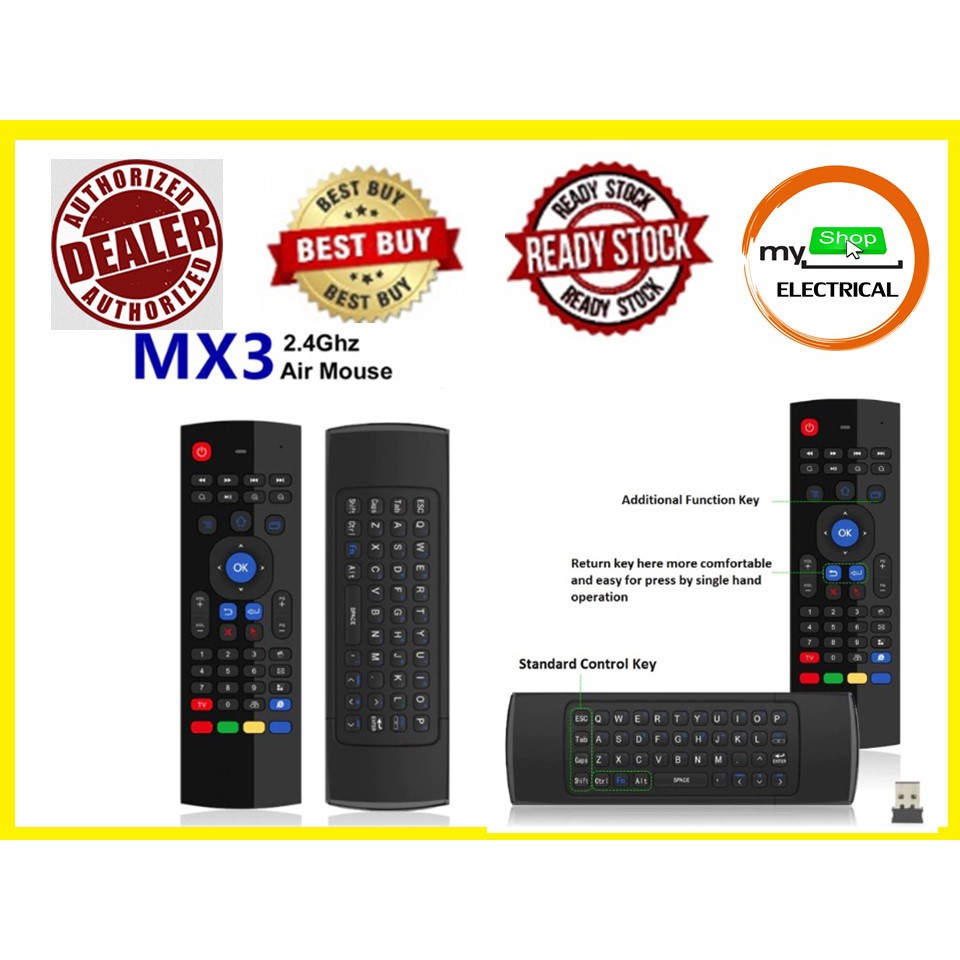 Ready stock*MX3 2.4GHz Wireless Remote Control Fly Air Mouse Wireless  Qwerty Keyboard for Android TV box | Shopee Malaysia