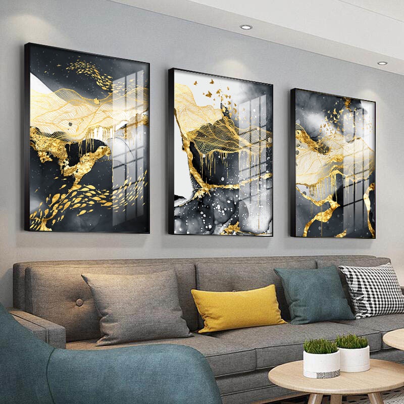 Contemporary Art Golden Black White Abstract Painting Canvas Poster ...