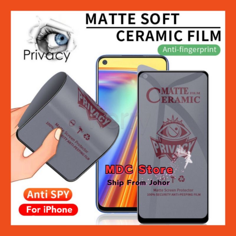 MDC Matte Privacy Ceramic Film Screen Protector compatible with iPhon