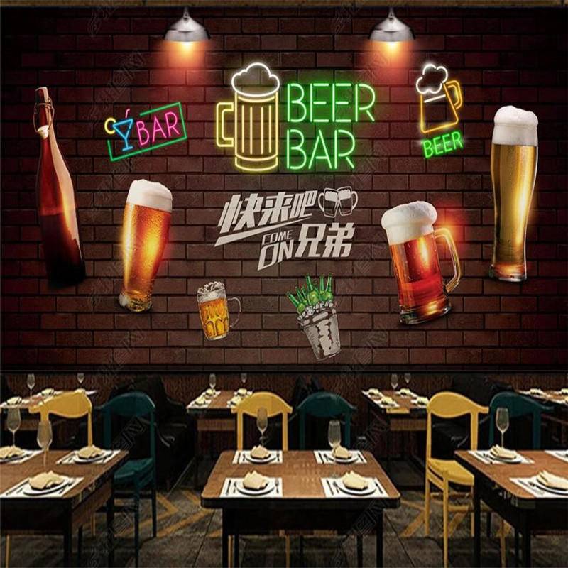 Custom Mural Retro Nostalgic Wine Beer Culture Theme 3D Wallpaper Bar ...