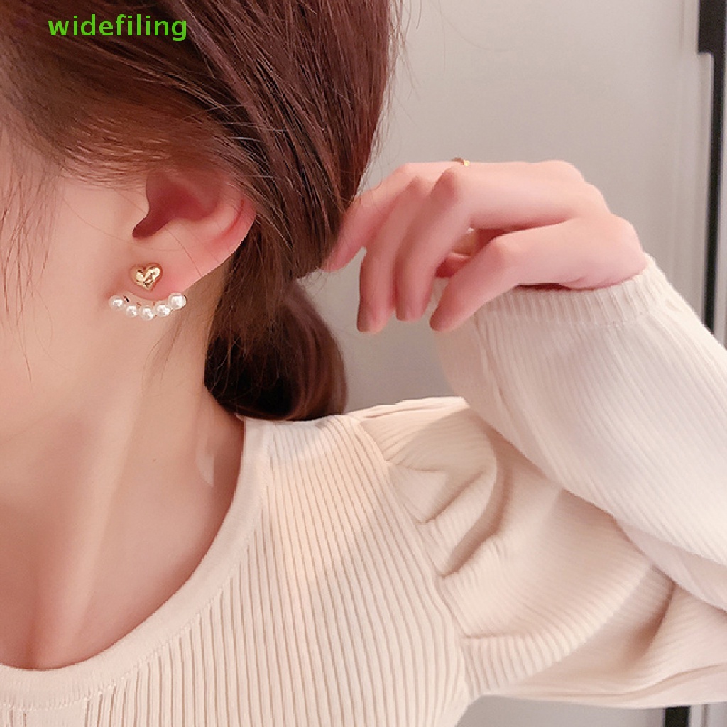 widefiling 1pair New Elegant Metal HeartShaped Back Hanging Pearl