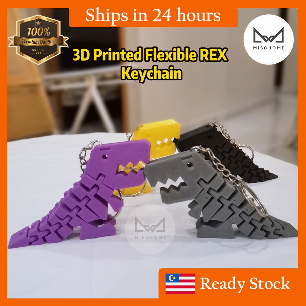 3D Printed Flexible Rex Keychain Cute Dinosaur Colourful Kids PLA Key ...