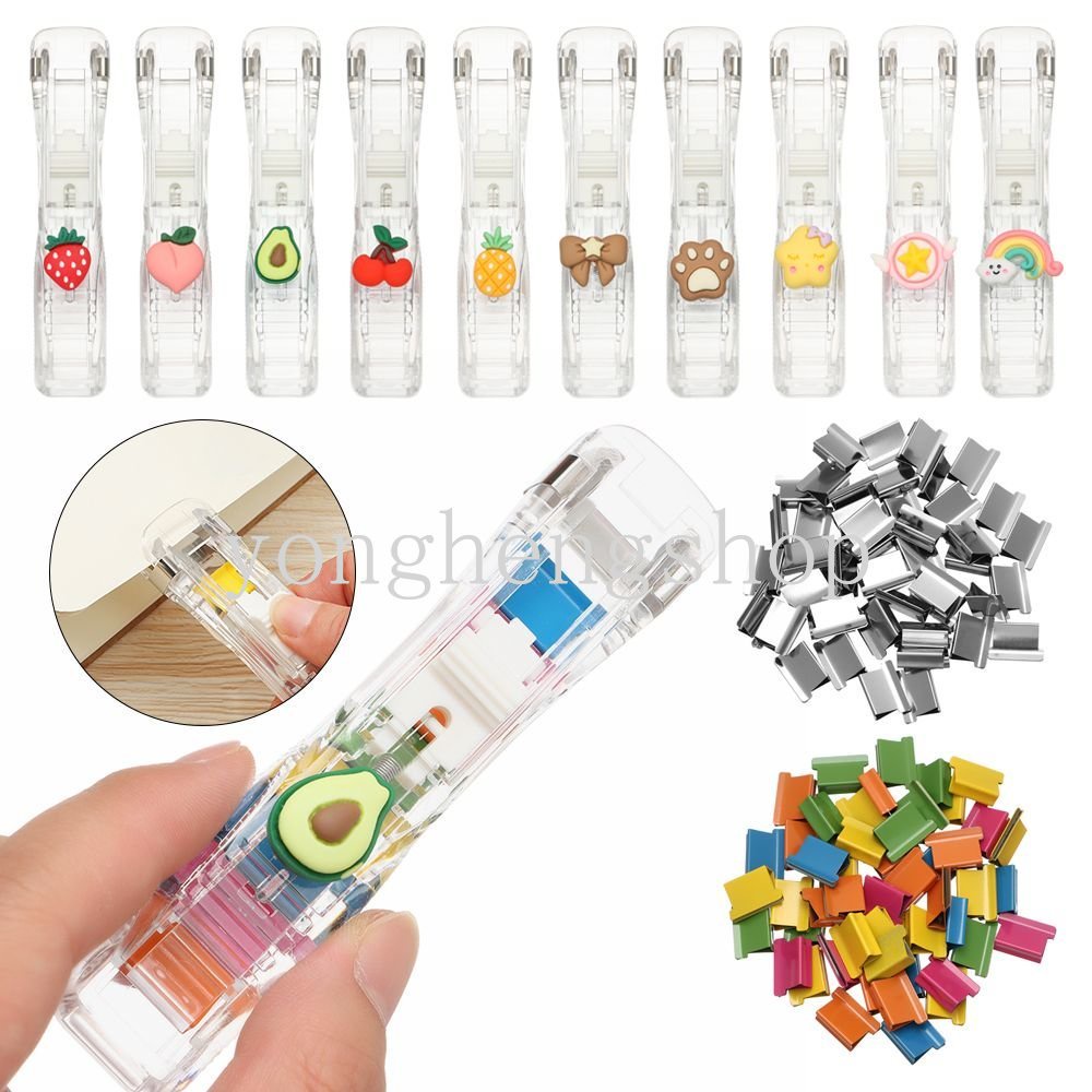 Ins Style Portable Push Stapler Paper File Sorting Clips Document ...