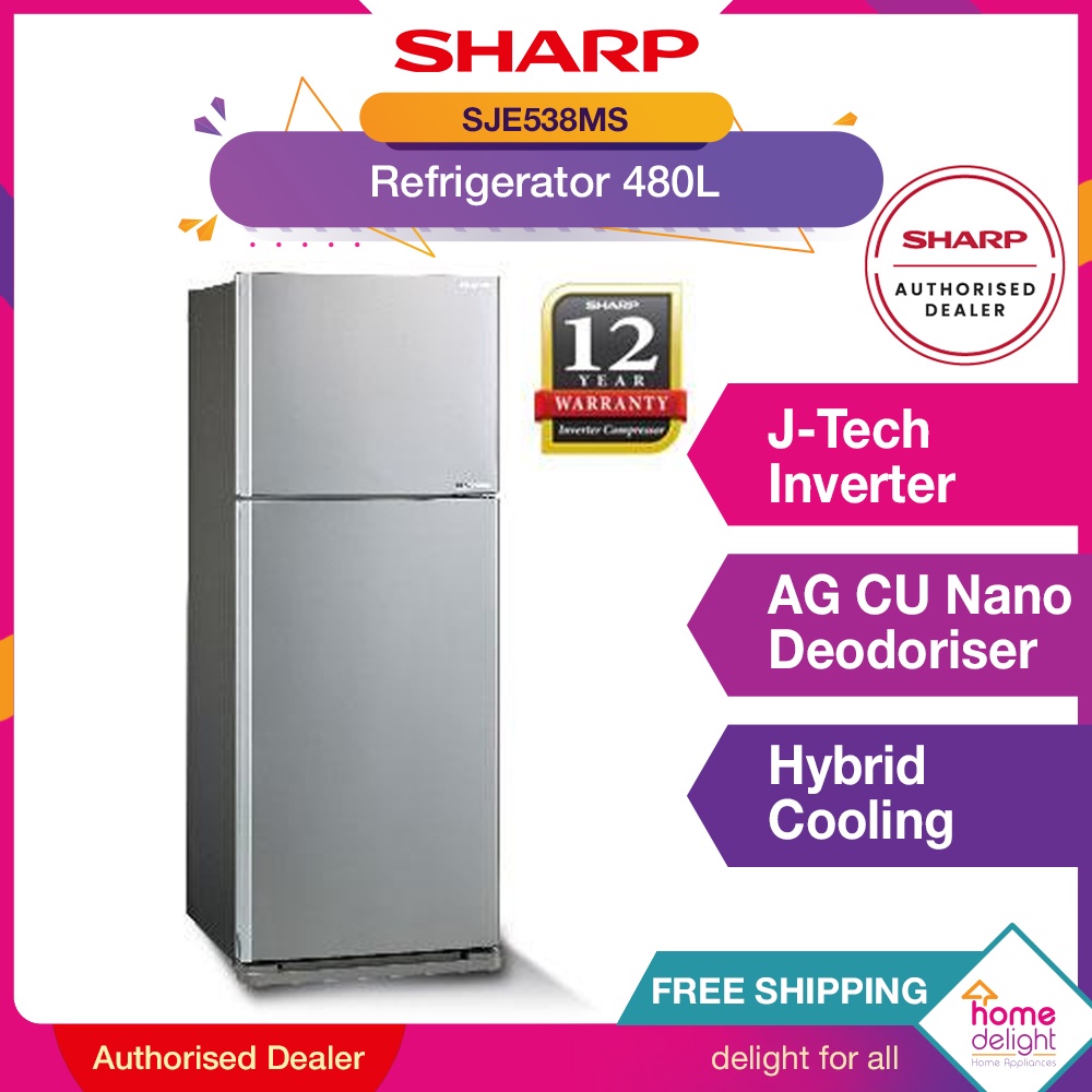 [FREE SHIPPING] Sharp 2 Door Fridge Inverter 480L (Silver) [ SJE538MS ]