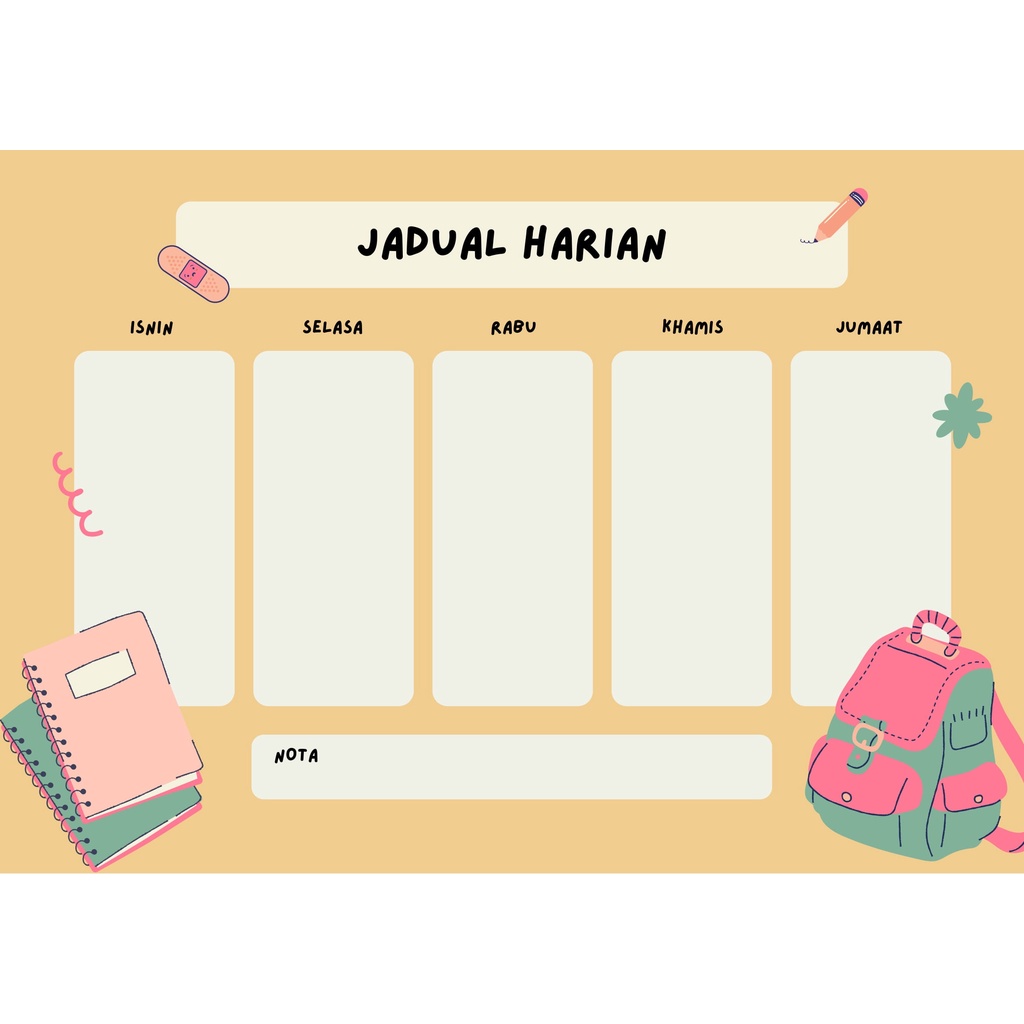 template jadual kelas class schedule digital saiz A4 (29.7x21 cm) untuk ...