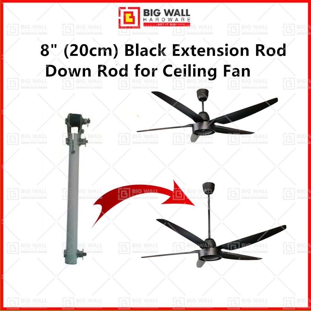 8" (20cm) Black Metal Extension Rod / Down Rod for Ceiling Fan (Big