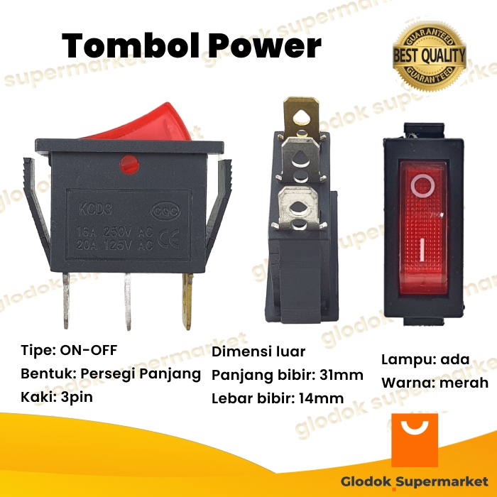 TOMBOL 3 pin On Off Switch Rocker Button 2 Position Light KCD3 Power ...