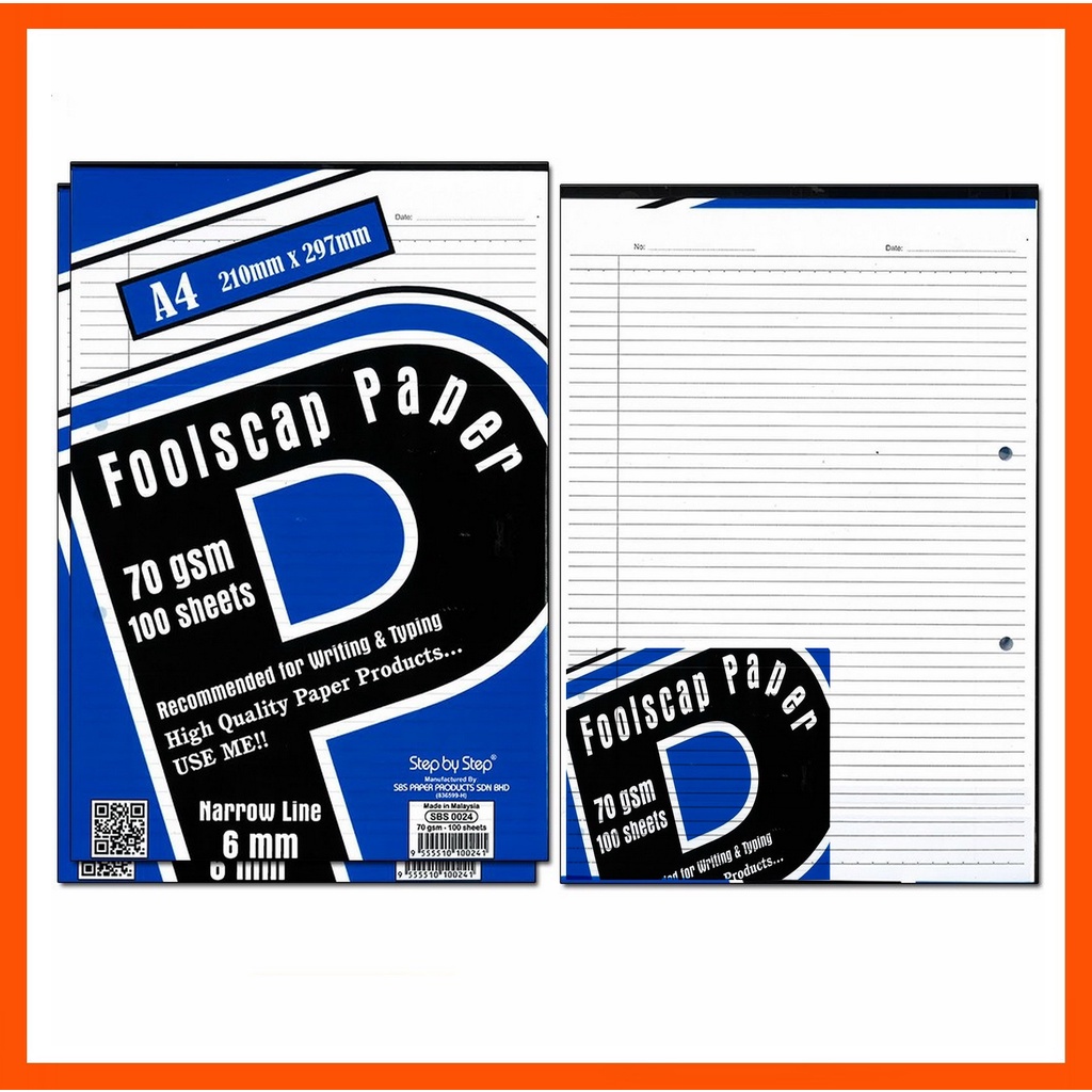 Step by Step A4 Size Foolscap Paper Exam Sheet Narrow Line 6mm 70gsm