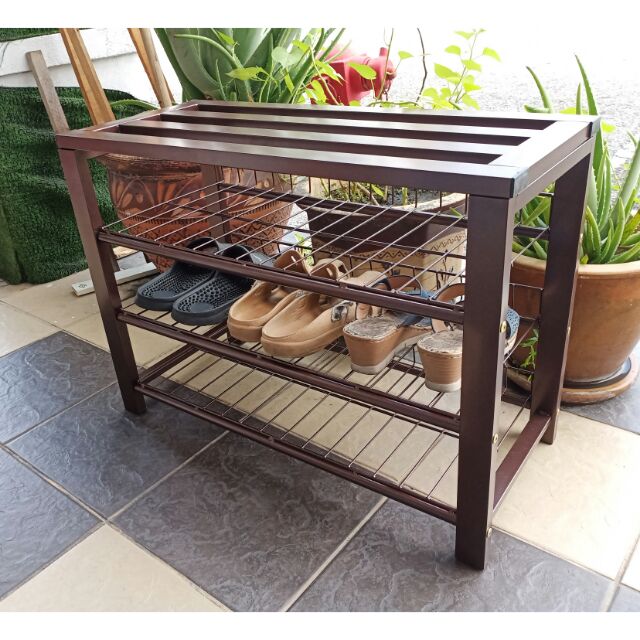 Metal 3-tiers Shoe Rack with seat / Multi Purpose Shoe Rack (Copper ...