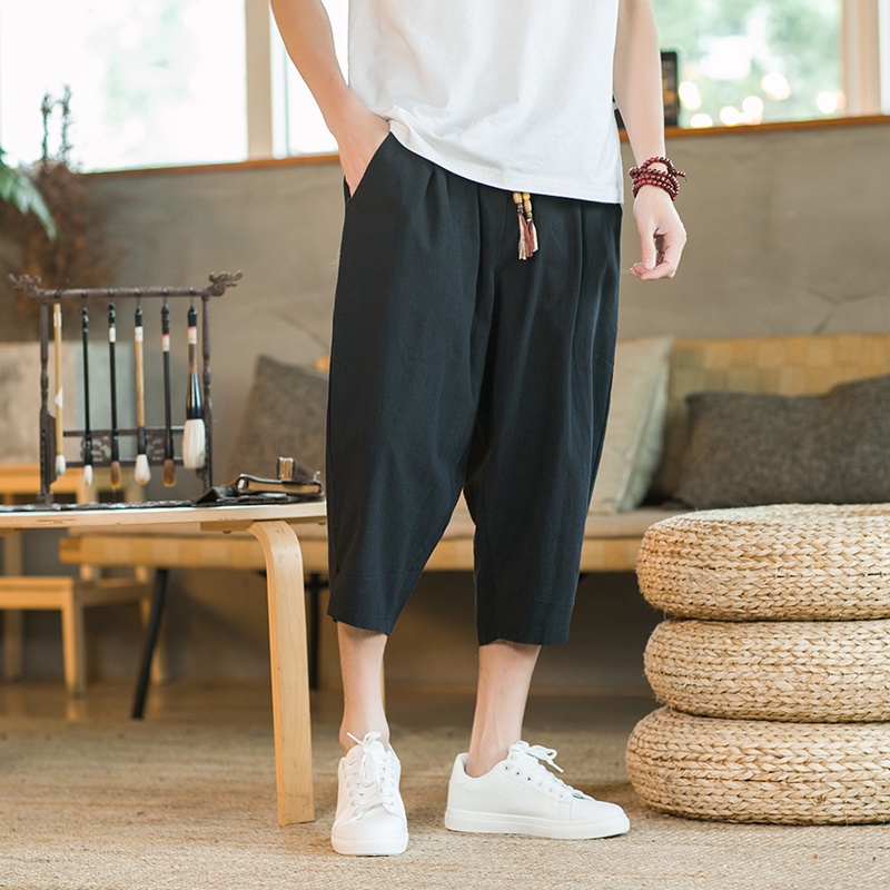 Men Harajuku Harem Pants New Mens Summer Cotton Linen Joggers Pants Male  Vintage Chinese Style Sweatpants Fashions black M