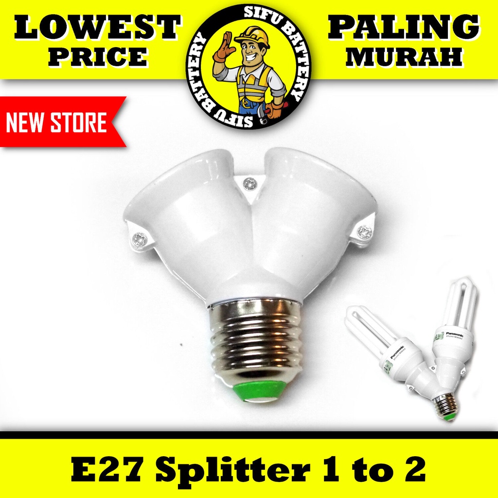 E27 to E27 Light Bulb Base Splitter 1 to 2 Adaptor E27 Male E27 Female ...