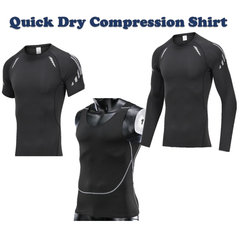 HAPPYPAL Men Compression Tight Gym Shirt Cool Dry Long Short Sleeve ...