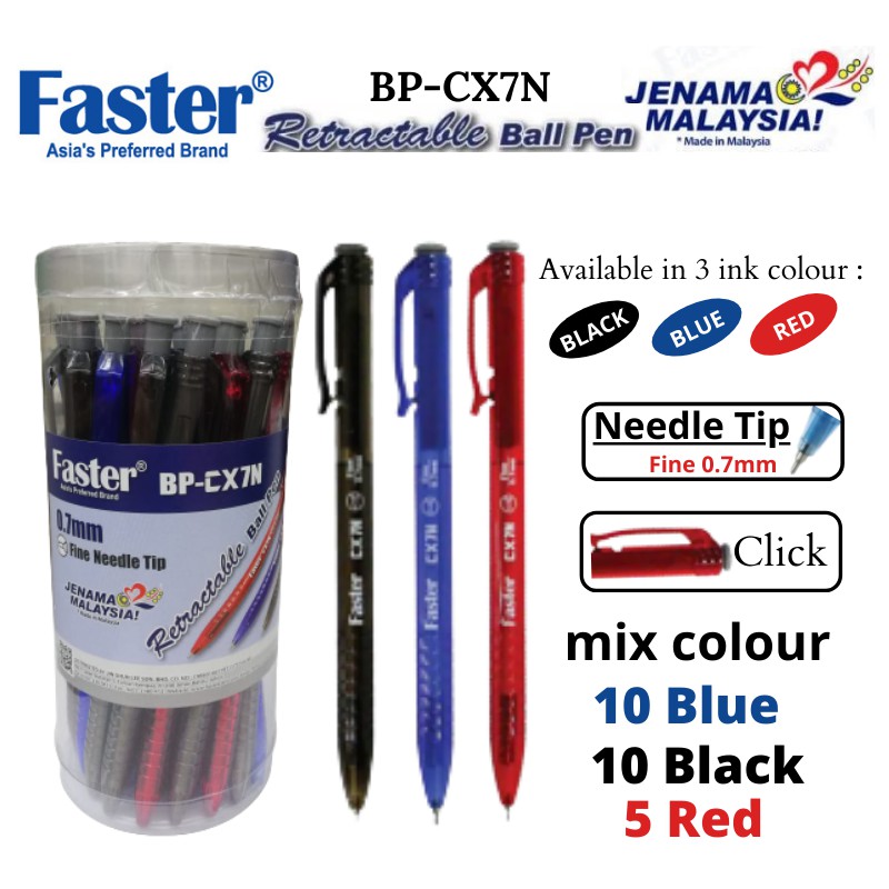 FASTER CX5N (0.5mm) / CX7N (0.7mm) RETRACTABLE BALL PEN - 25pcs/Drum ...