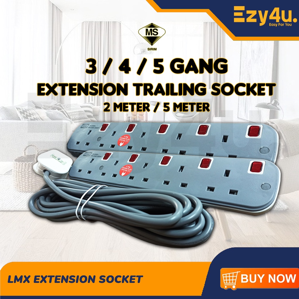 2Meters 5Meters LEMAX EXTENSION SOCKET WITH NEON Trailing Switches ...