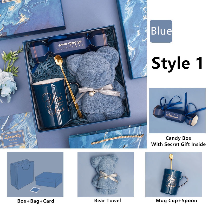 Wedding Door Gift Birthday Gift Box Set with Mug Cup and Towel High-End Gift Box bag include greeting card gift sets