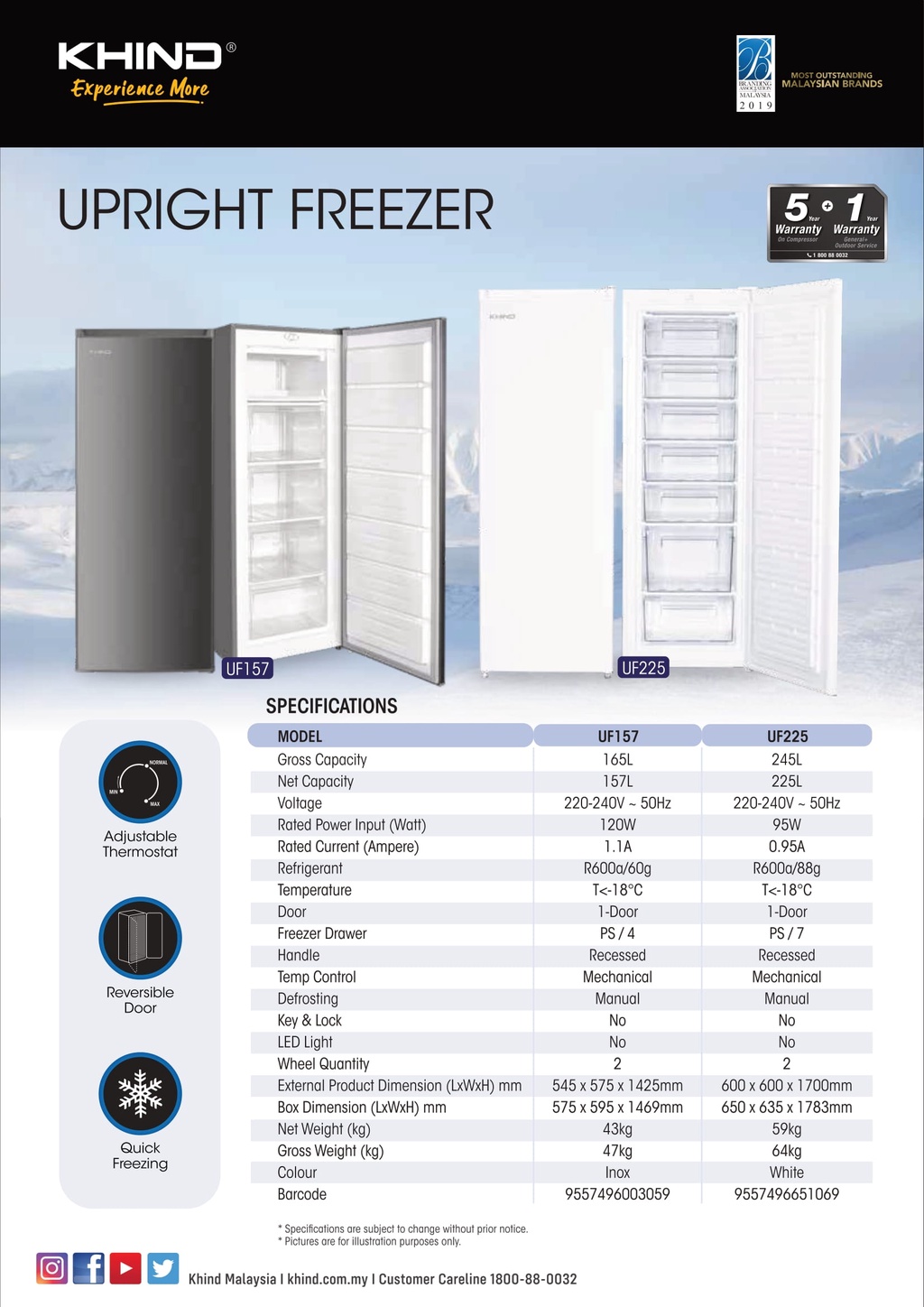 Midea/Khind Upright Freezer MUF208SD (188L) UF163 (163L) UF157 (157L