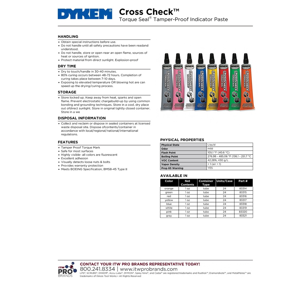 Dykem 83314 Cross Check™ Torque Seal® Tamper-Proof Indicator Paste ...