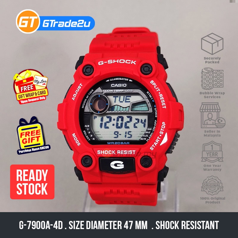 Original G Shock Men G 7900a 4d G7900a 4d Digital Mat Moto Merah Watch Red Resin Band Watch For