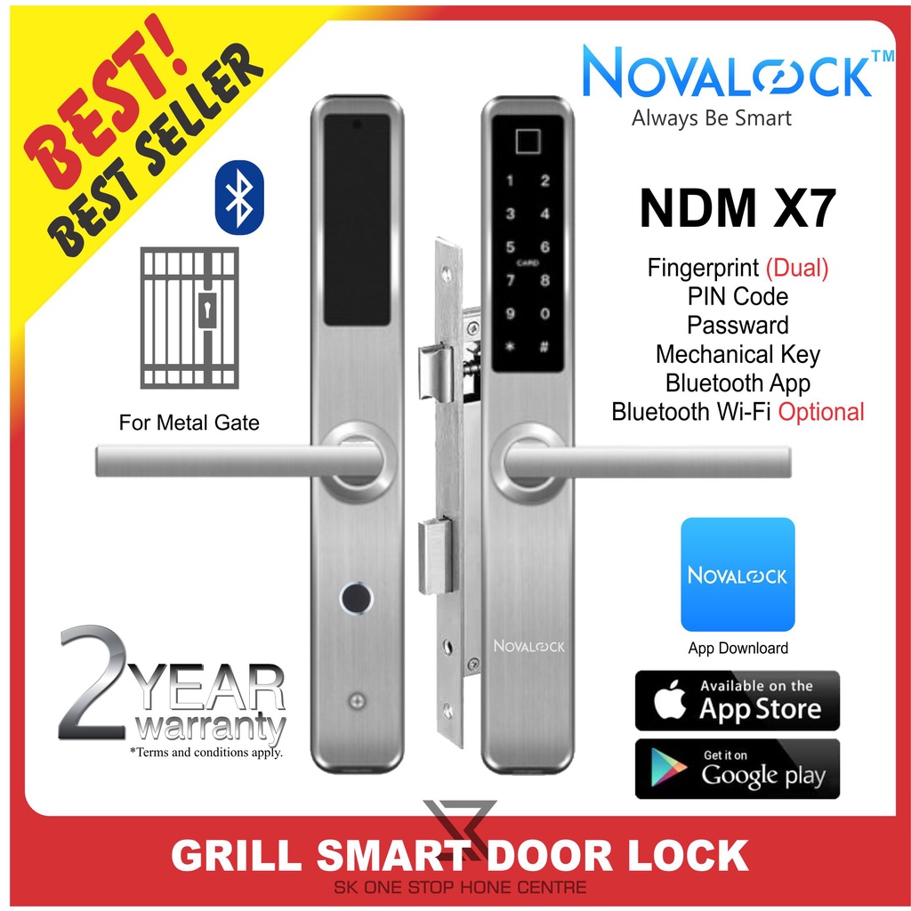 Novalock NDM X7-G Dual Fingerprint Password Bluetooth Smart Digital ...