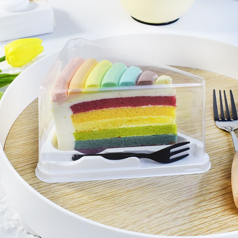FLOWSY Triangle Slice Transparent Cake Box With Fork Bekas Kek Dessert ...