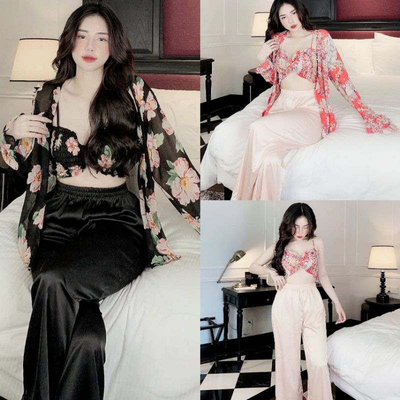 Pajamas Set of 3 Super beautiful silk santinPiece (exactly as sample ...