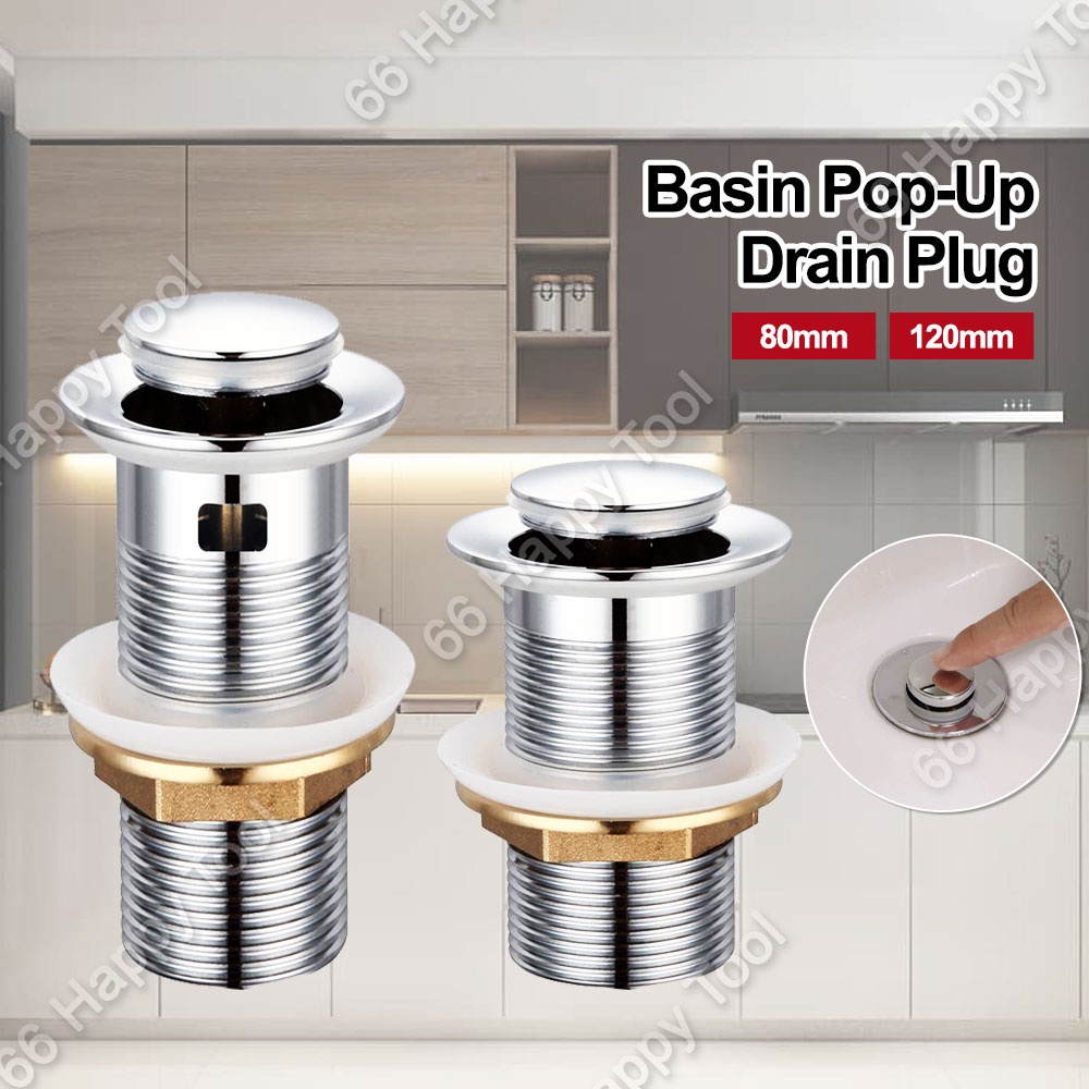 Basin Popup Drain Plug 80mm/120mm Brass Push Up Button Pop Up Waste