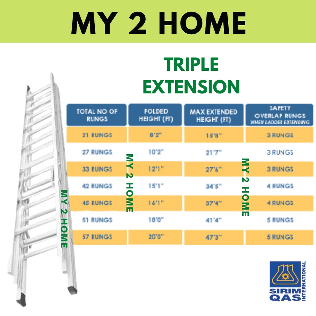 (Sirim) 10 Feet Everlas Extension Ladder 10x10 /10x10x10 Tangga Slide ...