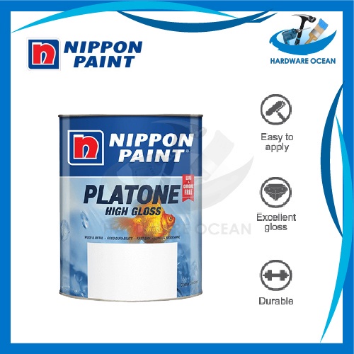 5L Nippon Paint Platone High Gloss Cat Minyak Besi Anti Karat Cat ...