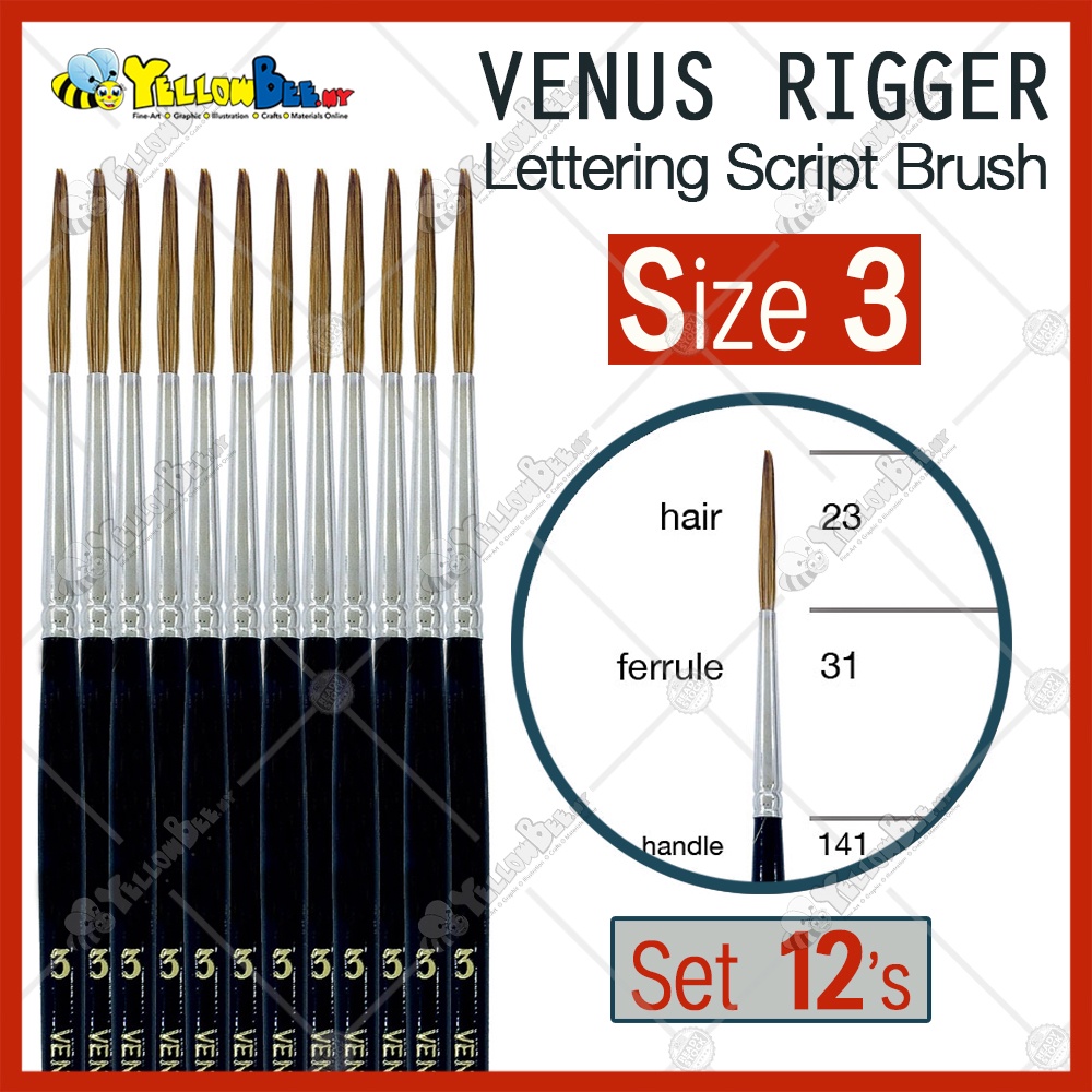 VENUS Sable Rigger Brush 2210 3 [Set 12s] Scroll Script Writer Hand