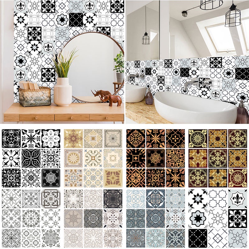 FALIFAP 10pcs/pk Classic Stitching Retro Grey Tile Pattern Waterproof ...